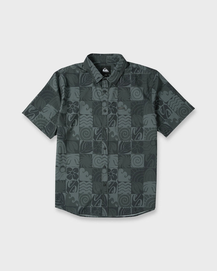 Quiksilver Men's Earth Geo Classic Stretch Short Sleeve Woven Shirt - Phantom - Sun Diego Boardshop