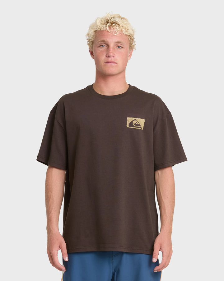 Quiksilver Men's Young Guns Impaired Embellishment Short Sleeve Cotton T-Shirt - Java - Sun Diego Boardshop