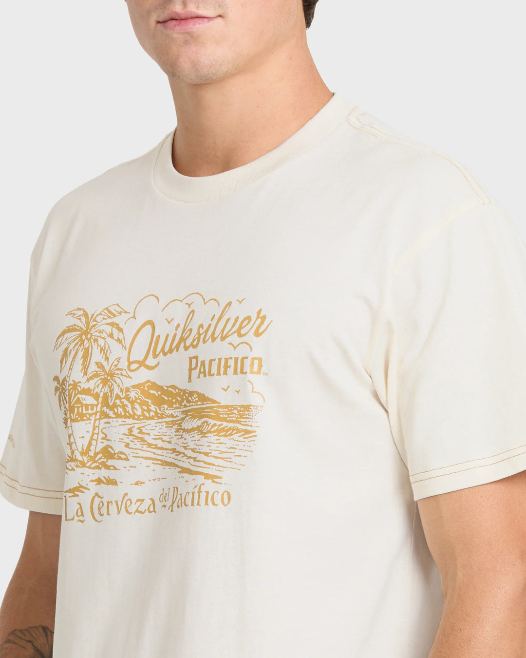 Quiksilver Men's Pacifico Coastal Paradise Short Sleeve Cotton T-Shirt - Tofu - Sun Diego Boardshop