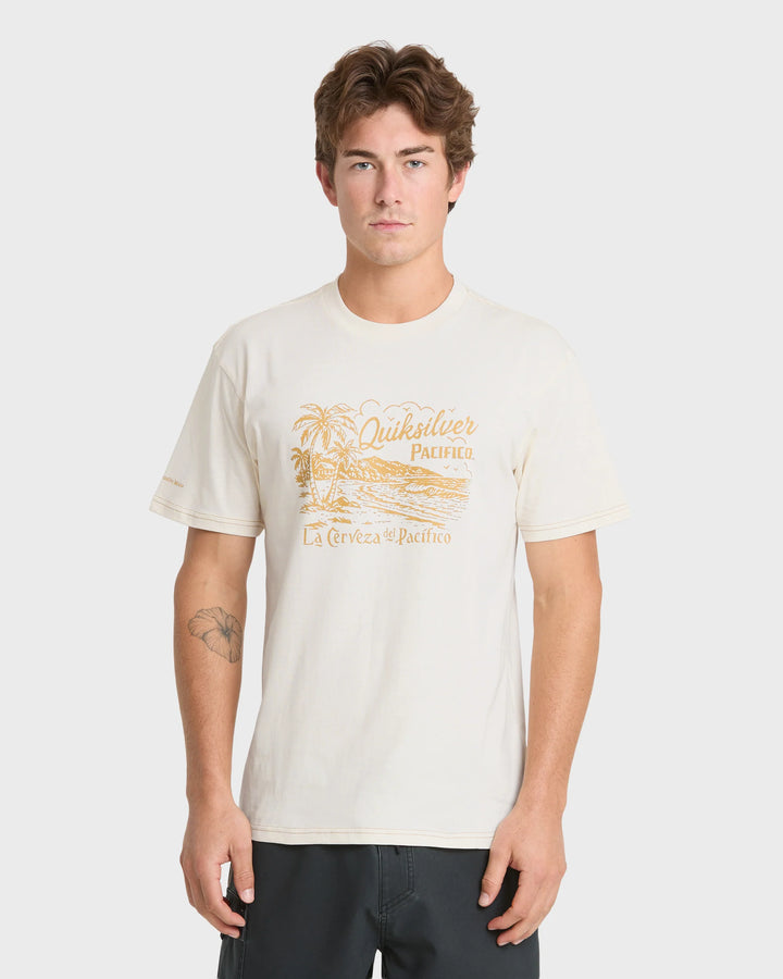 Quiksilver Men's Pacifico Coastal Paradise Short Sleeve Cotton T-Shirt - Tofu - Sun Diego Boardshop