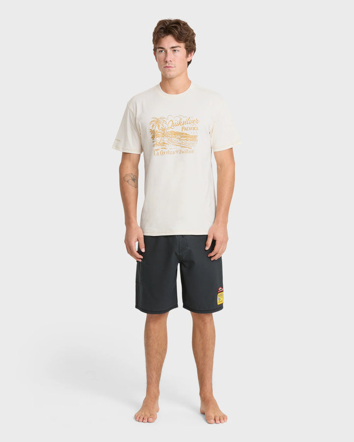 Quiksilver Men's Pacifico Coastal Paradise Short Sleeve Cotton T-Shirt - Tofu - Sun Diego Boardshop
