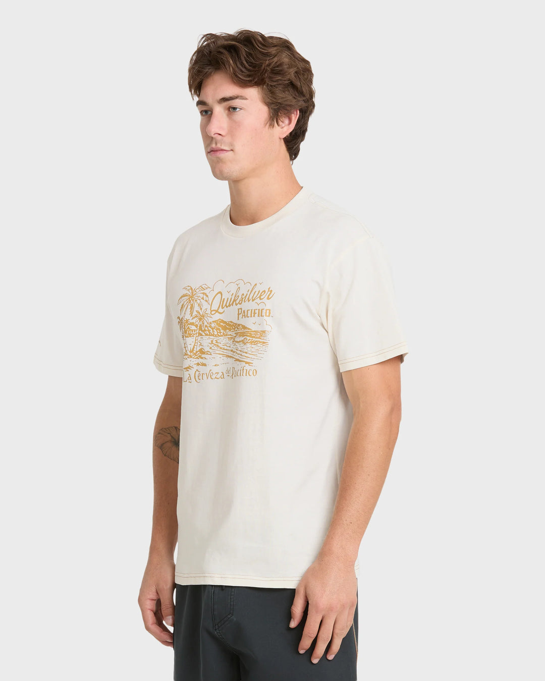 Quiksilver Men's Pacifico Coastal Paradise Short Sleeve Cotton T-Shirt - Tofu - Sun Diego Boardshop