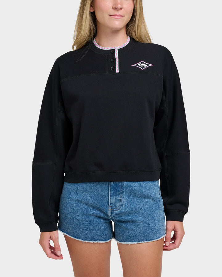 Quiksilver Women's Shallow Waters Henley Sweatshirt - Black - Sun Diego Boardshop