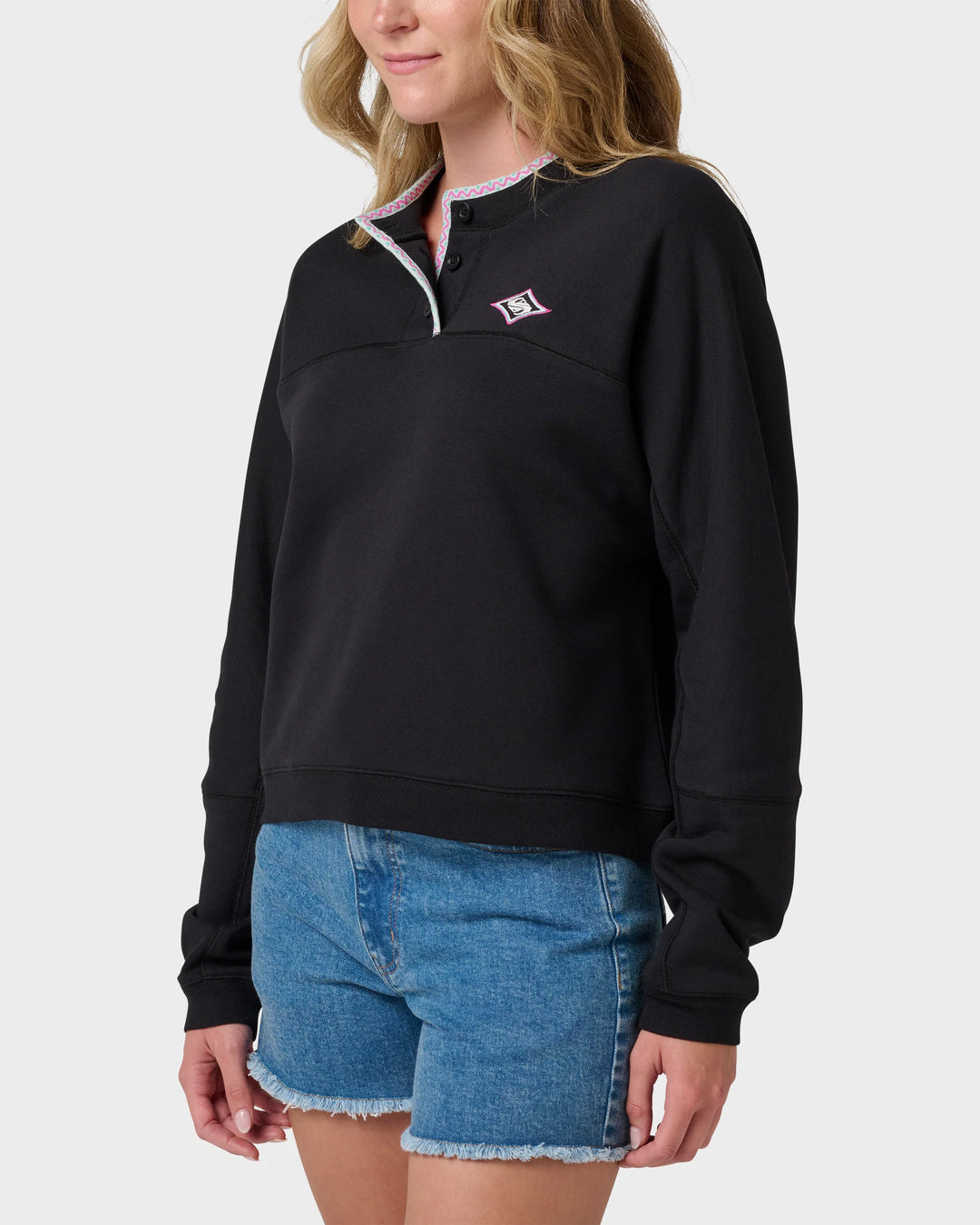 Quiksilver Women's Shallow Waters Henley Sweatshirt - Black - Sun Diego Boardshop