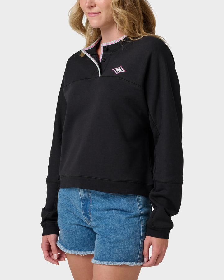 Quiksilver Women's Shallow Waters Henley Sweatshirt - Black - Sun Diego Boardshop
