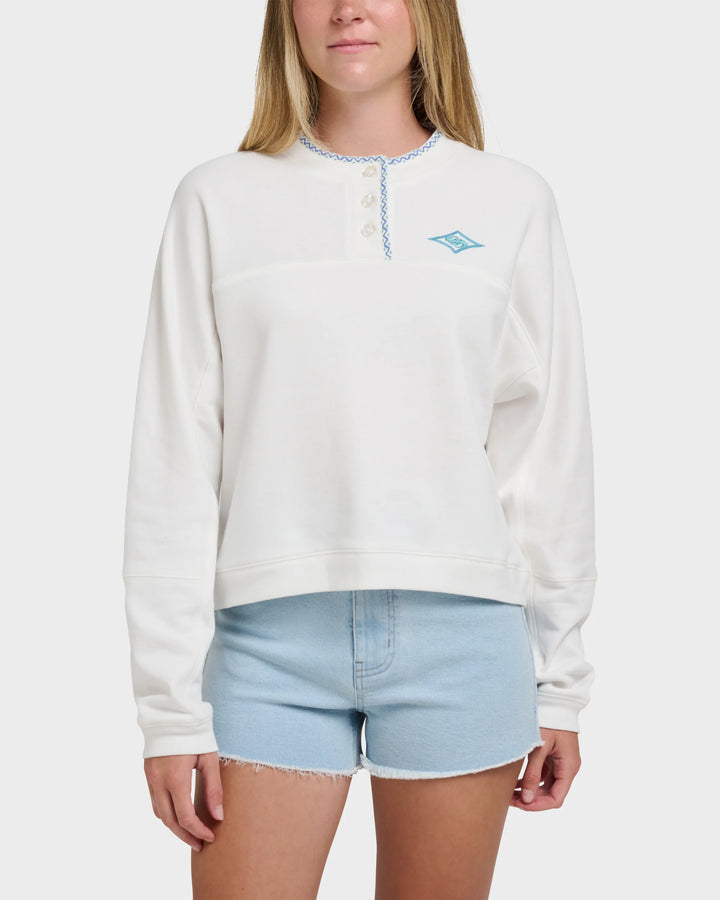 Quiksilver Women's Shallow Waters Henley Sweatshirt - White - Sun Diego Boardshop