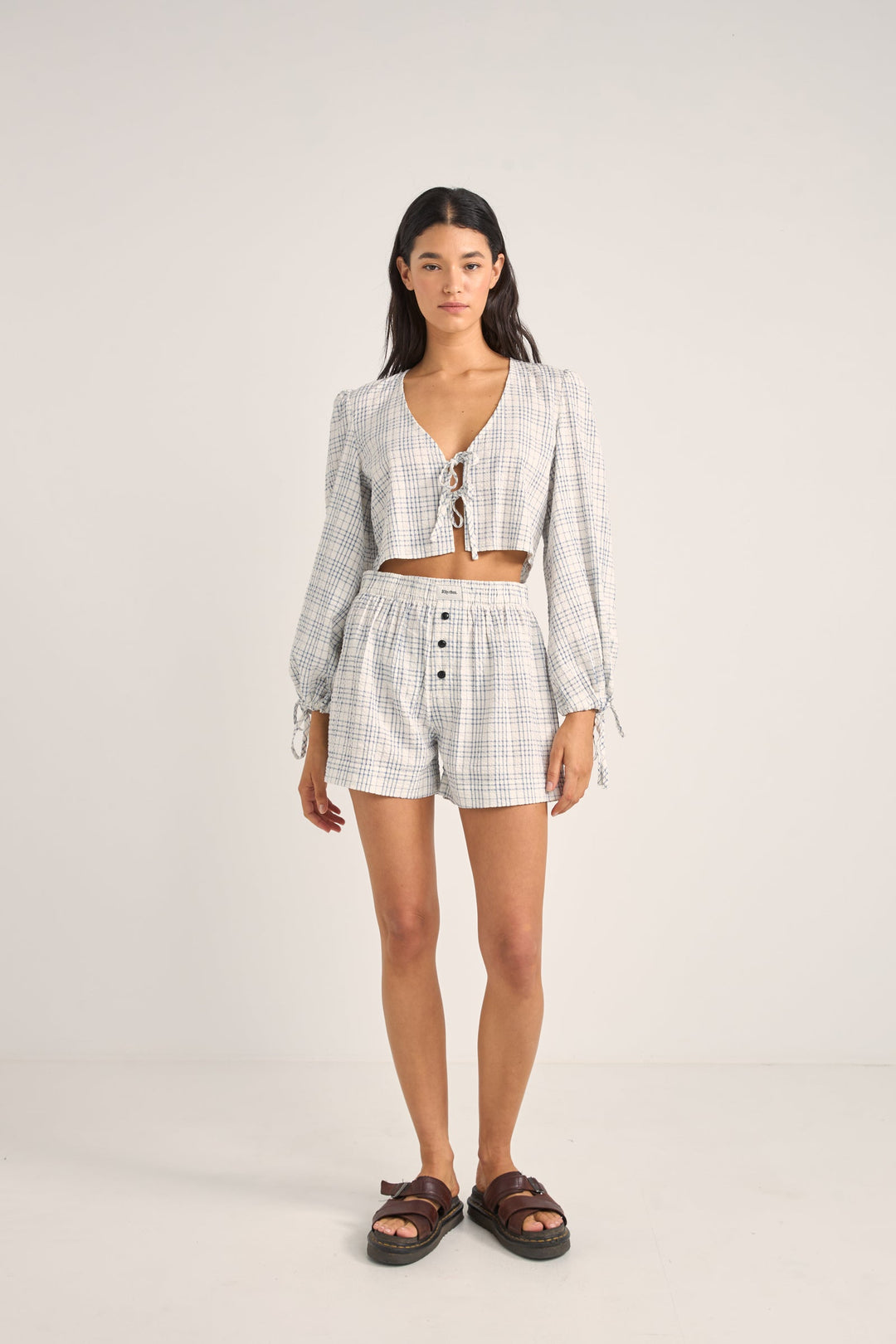 Rhythm Desi Plaid Blouson Top - Blue - Sun Diego Boardshop