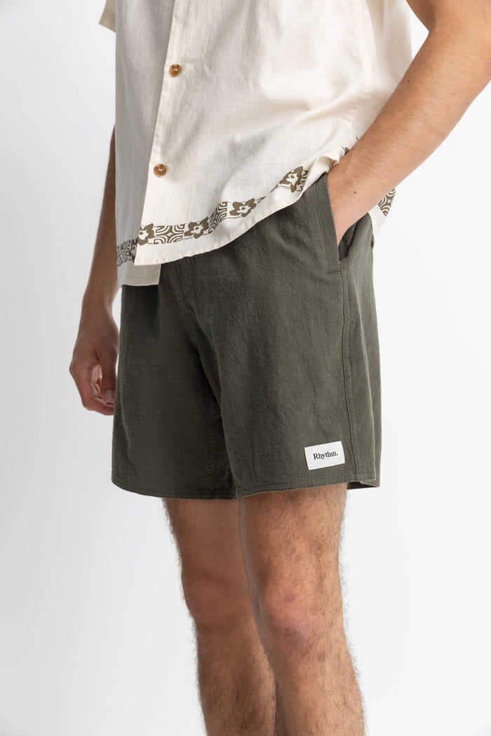 Rhythm Textured Linen Jam - OLIVE - Sun Diego Boardshop