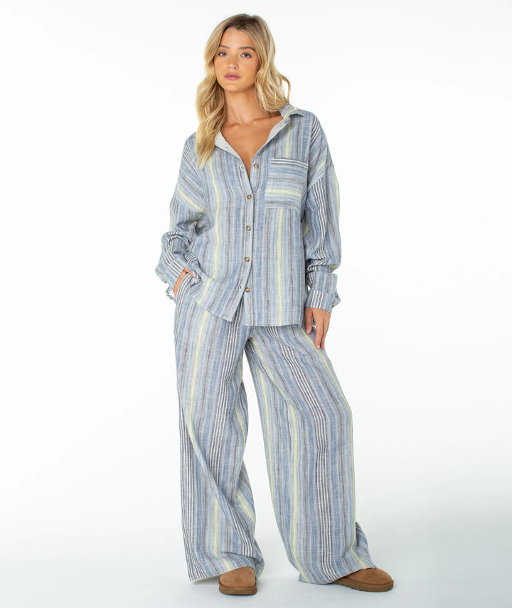 Roxy Women's Lets Get Away Button Down Top - Mood Indigo Coastline Stripe - Sun Diego Boardshop