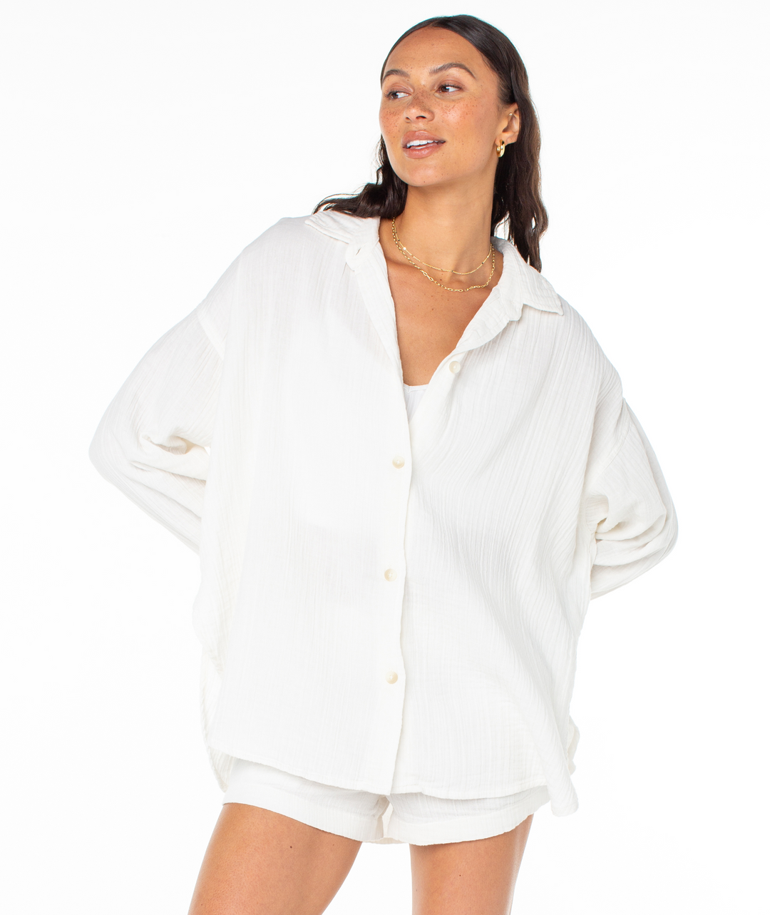 Roxy Morning Time Button Up - Egret Solid - Sun Diego Boardshop