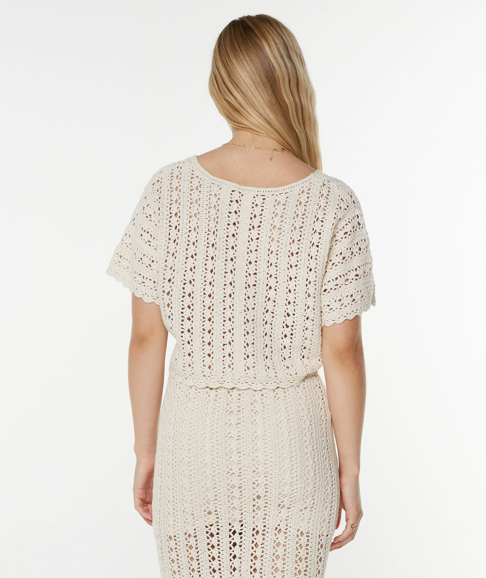 Roxy Sea Swirl Crochet Tee - Parchment - Sun Diego Boardshop