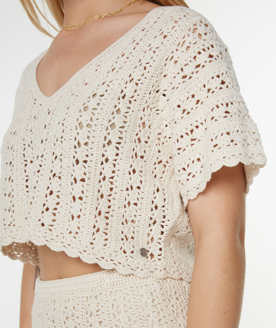Roxy Sea Swirl Crochet Tee - Parchment - Sun Diego Boardshop