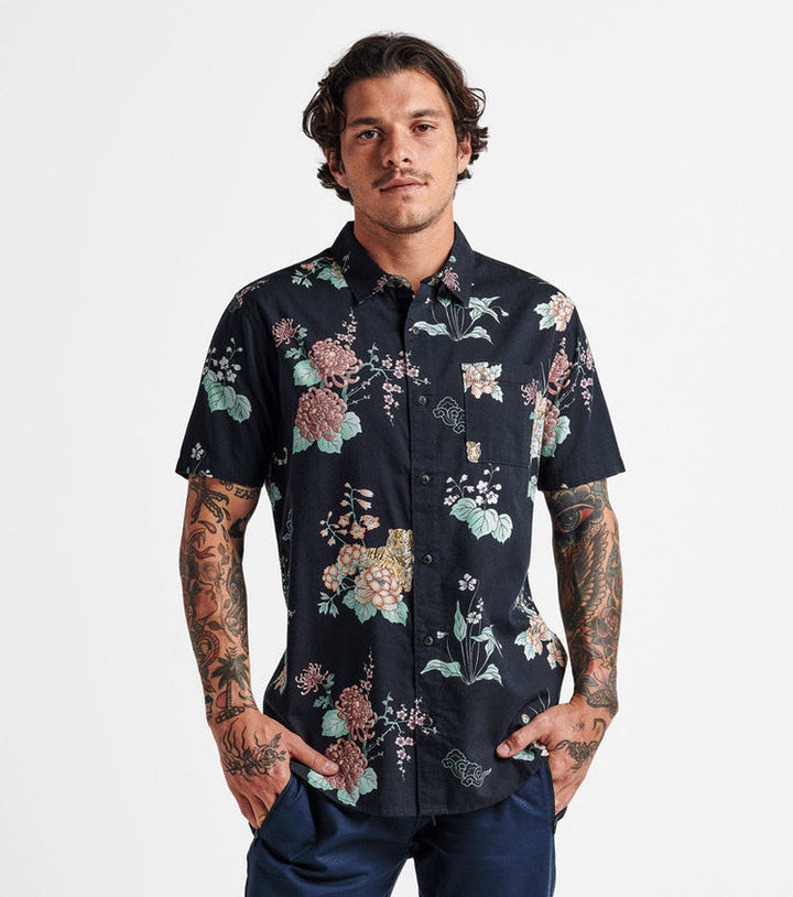 Roark Journey Short Sleeve Button Up Shirt - TIGER LOTUS BLACK - Sun Diego Boardshop