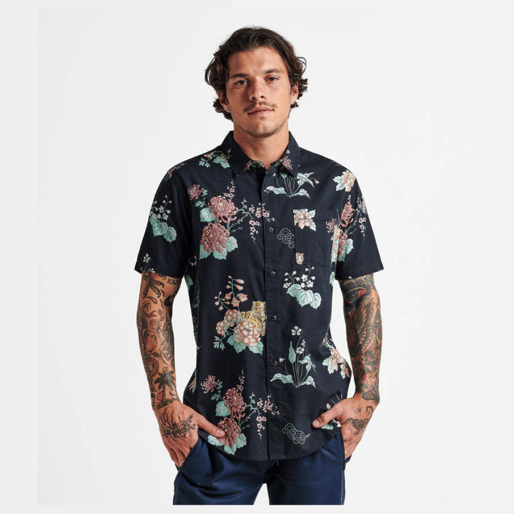 Roark Journey Short Sleeve Button Up Shirt - TIGER LOTUS BLACK - Sun Diego Boardshop