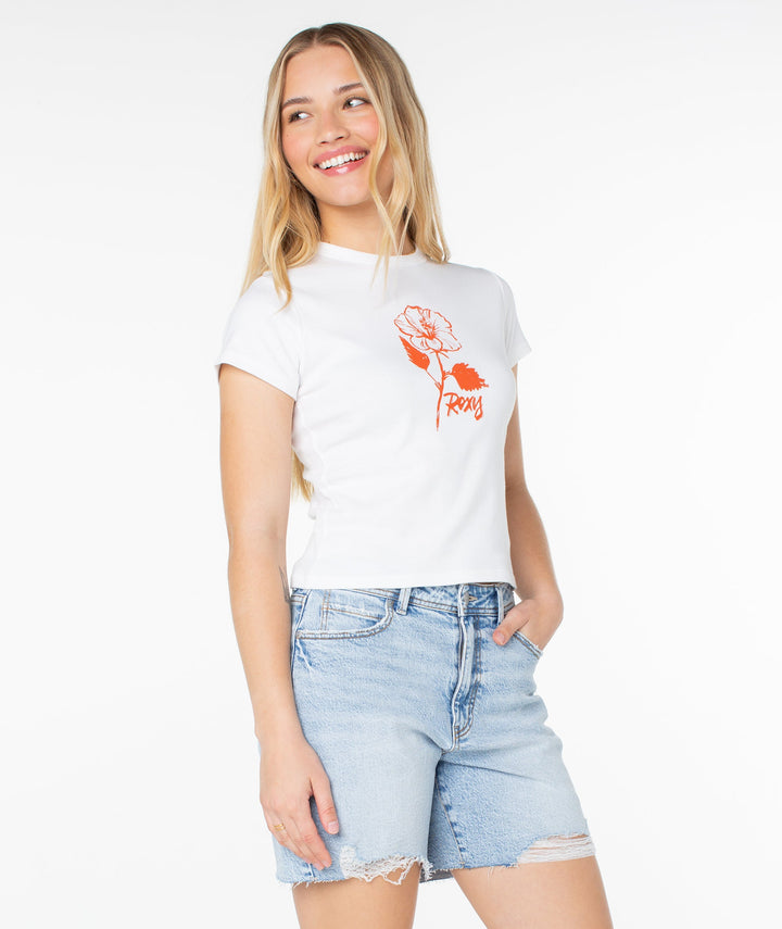 Roxy Women's Sunny Days 90's Baby Tee - Bright White Wbb0 - Sun Diego Boardshop