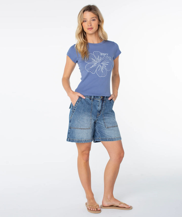Roxy Women's Stitched Bloom 90S Baby Tee - Wild Wind Stitched Bloom - Sun Diego Boardshop