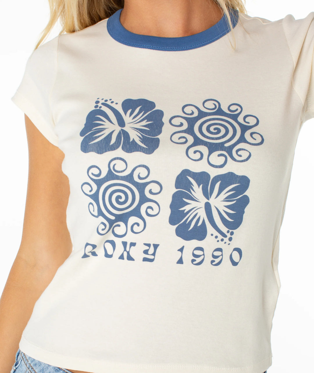 Roxy Hibiscus Swirl 90S Baby Tee - Cloud Dancer - Sun Diego Boardshop