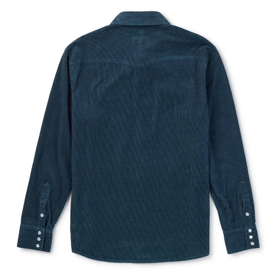 Seager Reagan Pearl Snap Corduroy Long Sleeve Shirt - Stromy Blue