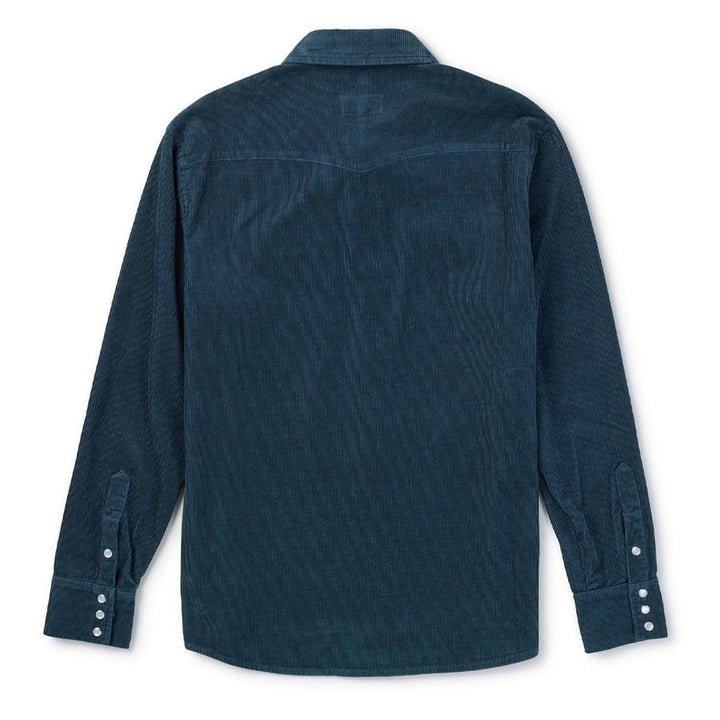 Seager Reagan Pearl Snap Corduroy Long Sleeve Shirt - Stromy Blue