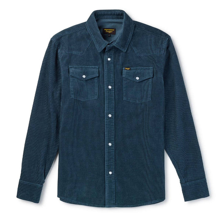Seager Reagan Pearl Snap Corduroy Long Sleeve Shirt - Stromy Blue