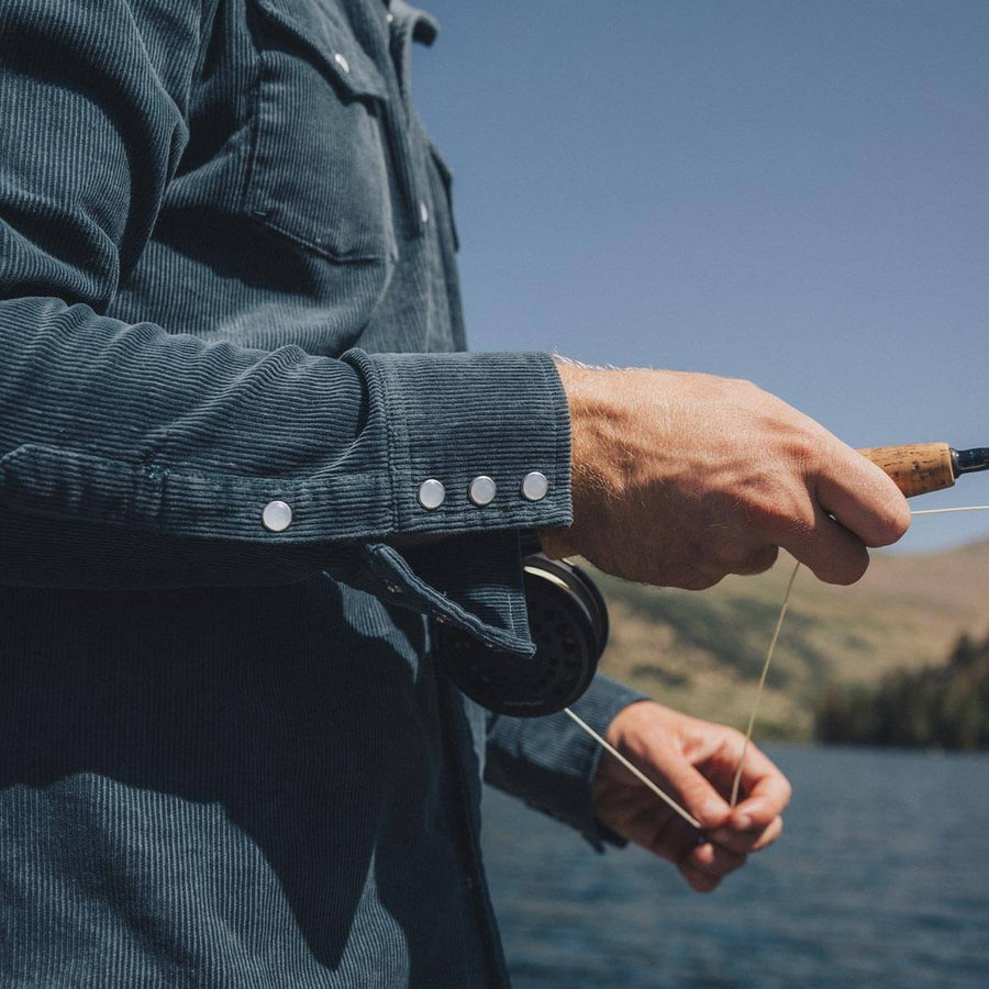 Seager Reagan Pearl Snap Corduroy Long Sleeve Shirt - Stromy Blue