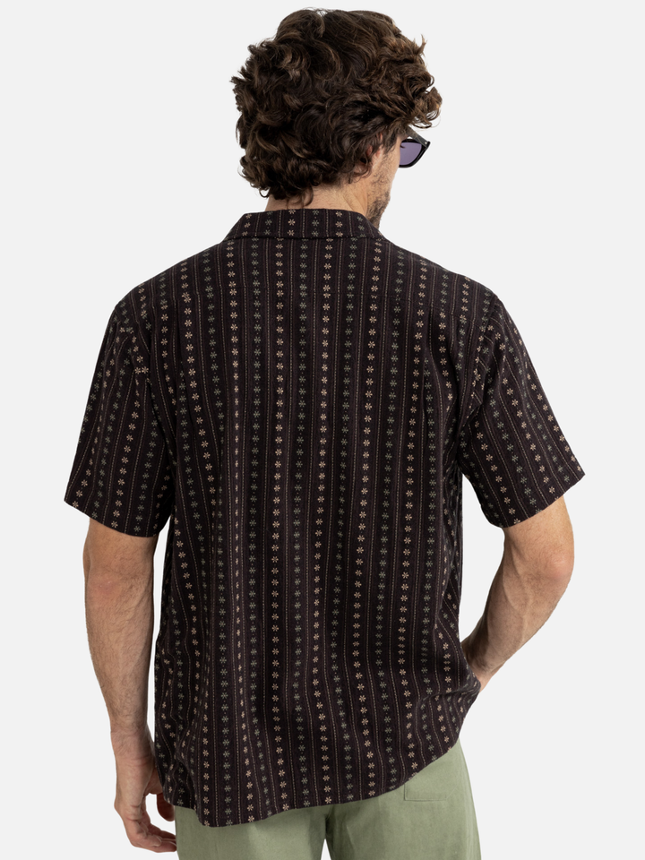 Rhythm Dakota Stripe Short Sleeve Shirt - Chocolate