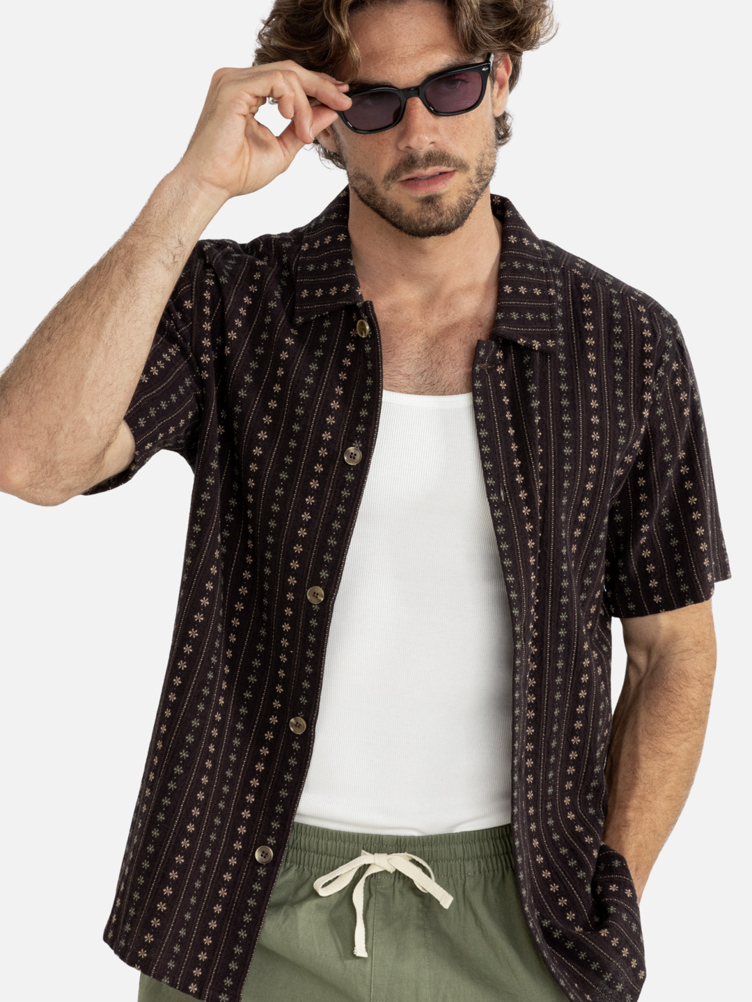 Rhythm Dakota Stripe Short Sleeve Shirt - Chocolate