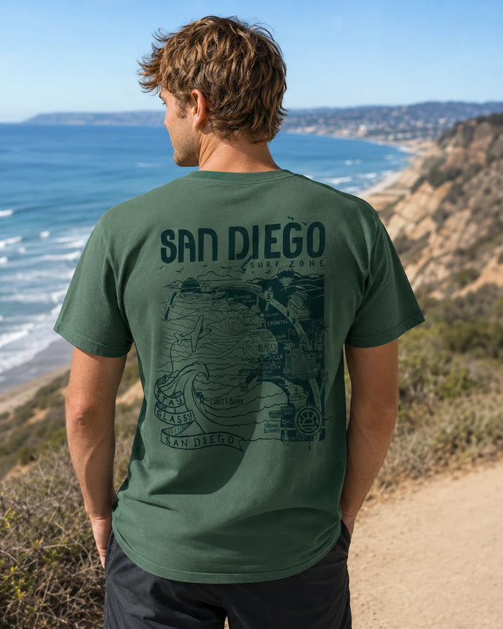 SunDiego Men's San Diego Surf Map Tee - Pigment Alpine Green