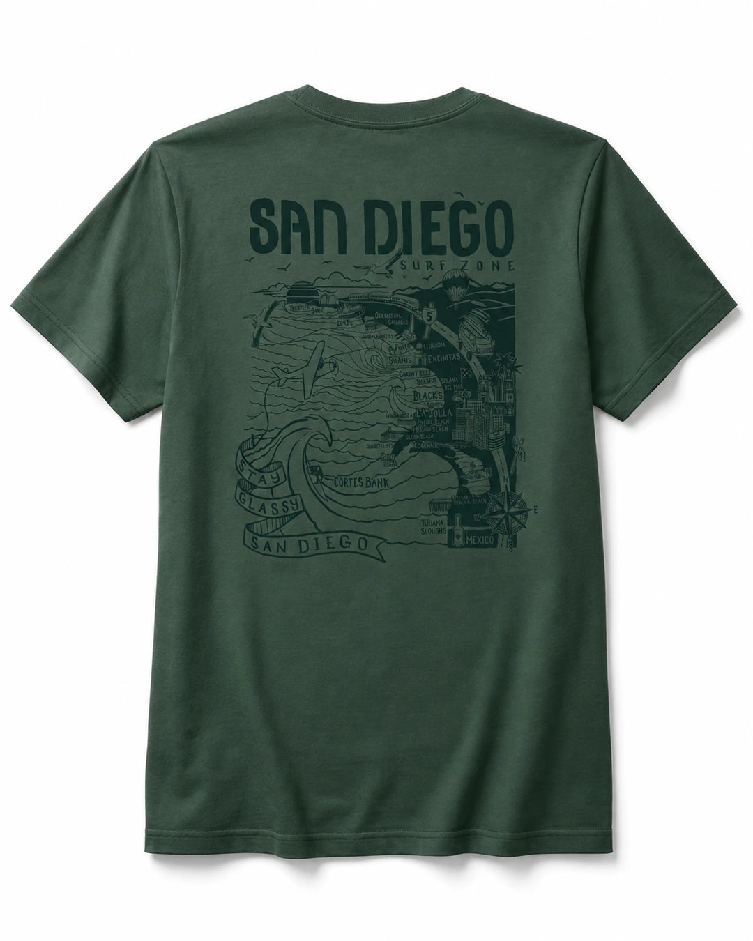 SunDiego Men's San Diego Surf Map Tee - Pigment Alpine Green