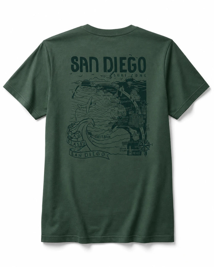 SunDiego Men's San Diego Surf Map Tee - Pigment Alpine Green
