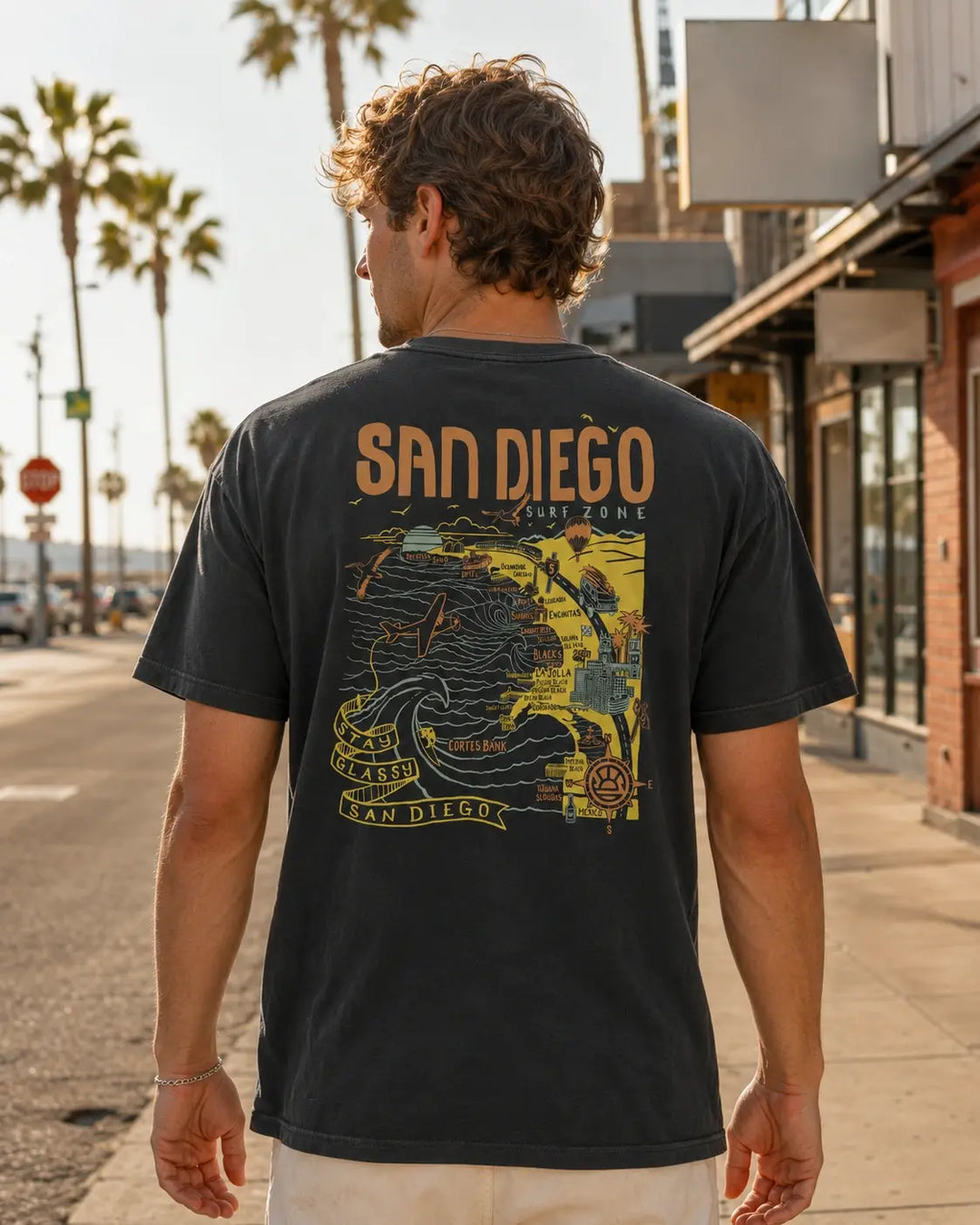 SunDiego Men's San Diego Surf Map Tee - Pigment Black - Sun Diego Boardshop
