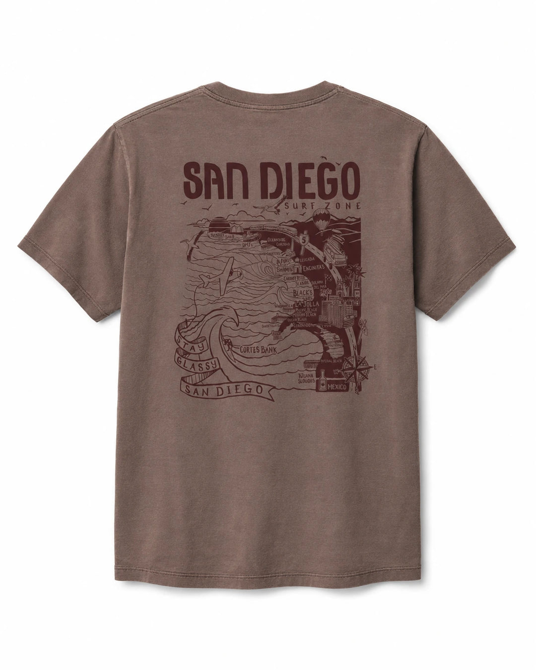 SunDiego Men's San Diego Surf Map Tee - Pigment Clay