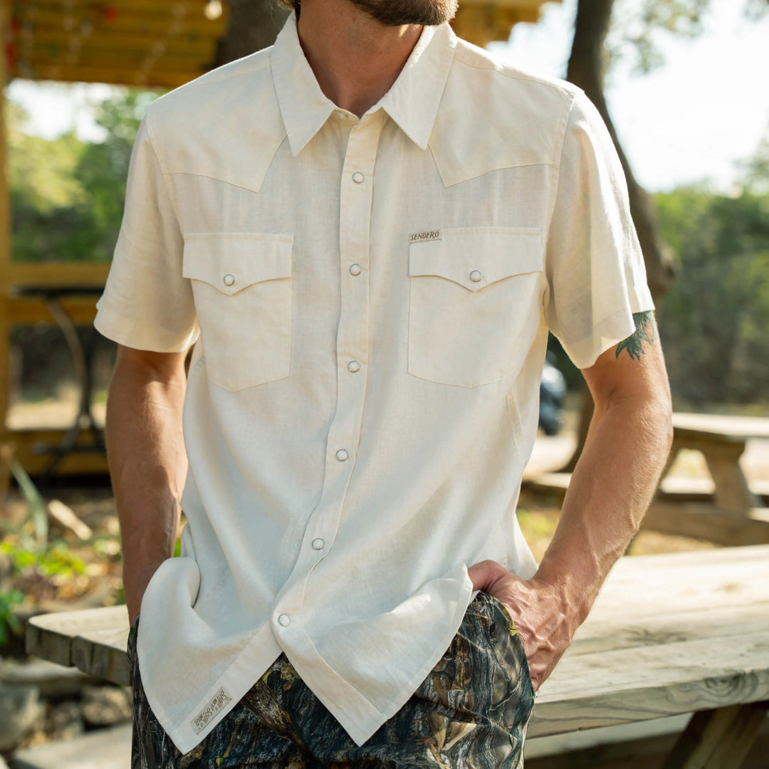 Sendero Men's The Wyatt Pearl Snap Short Sleeve Shirt - Antique White
