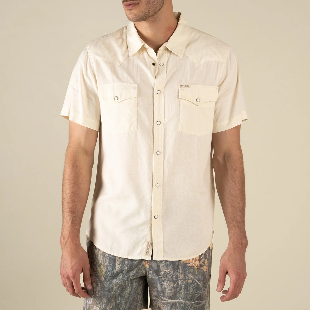Sendero Men's The Wyatt Pearl Snap Short Sleeve Shirt - Antique White