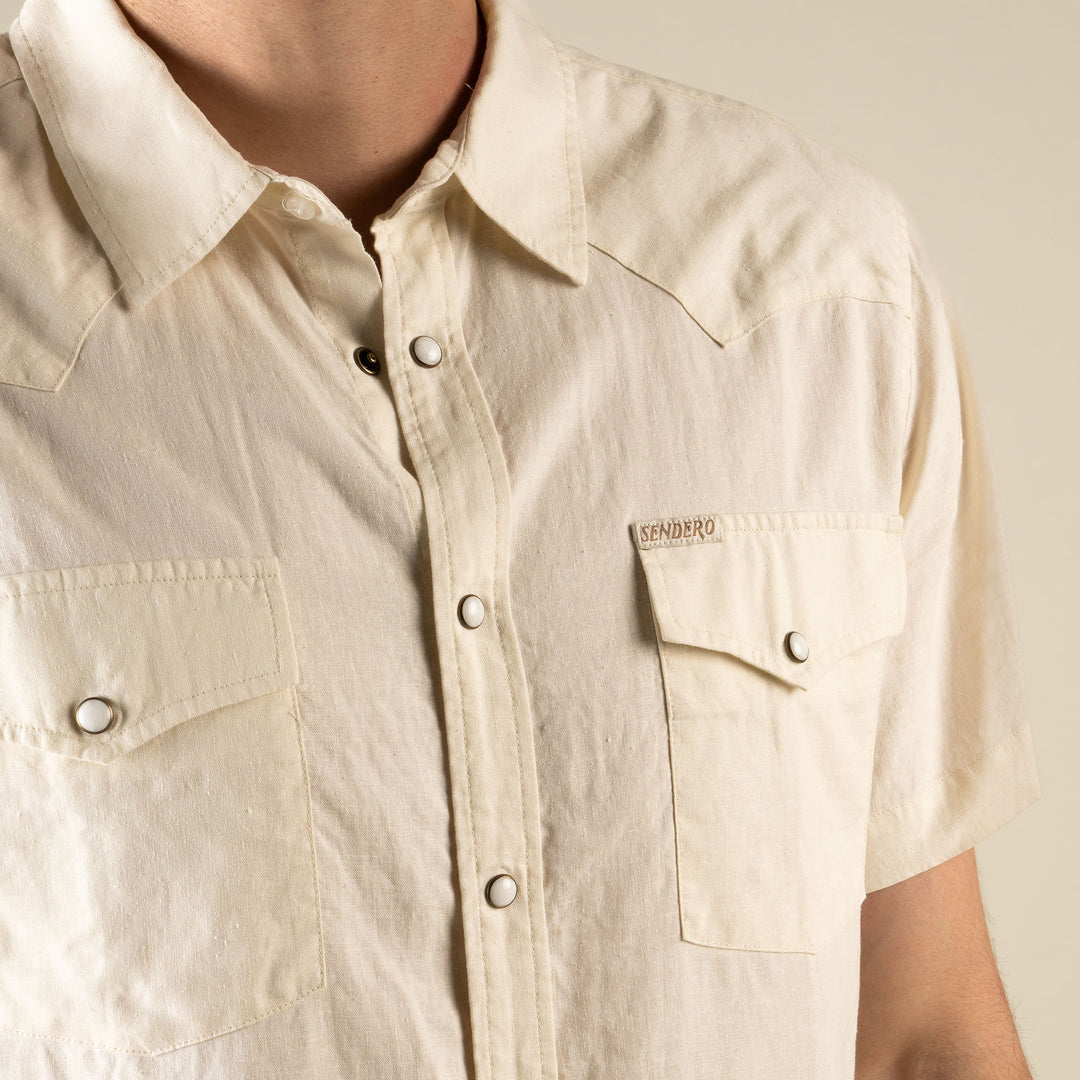 Sendero Men's The Wyatt Pearl Snap Short Sleeve Shirt - Antique White
