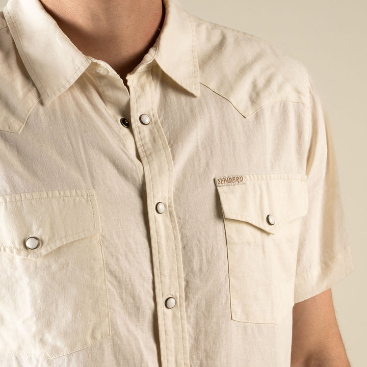 Sendero Men's The Wyatt Pearl Snap Short Sleeve Shirt - Antique White