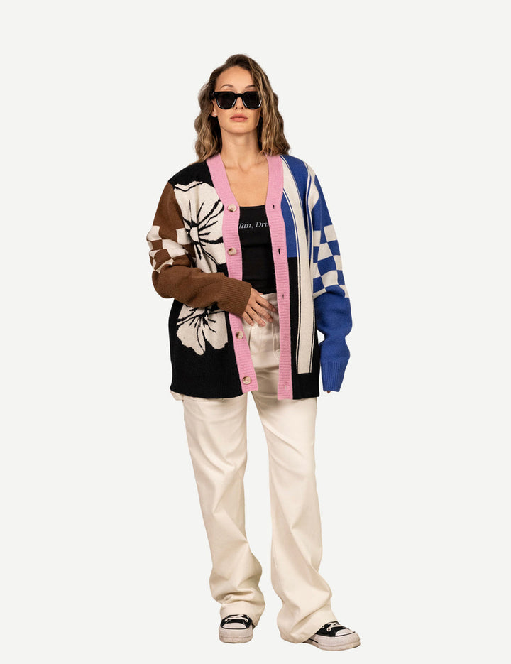 Duvin Hibiscus Stripe Knit Cardigan - Black - Sun Diego Boardshop