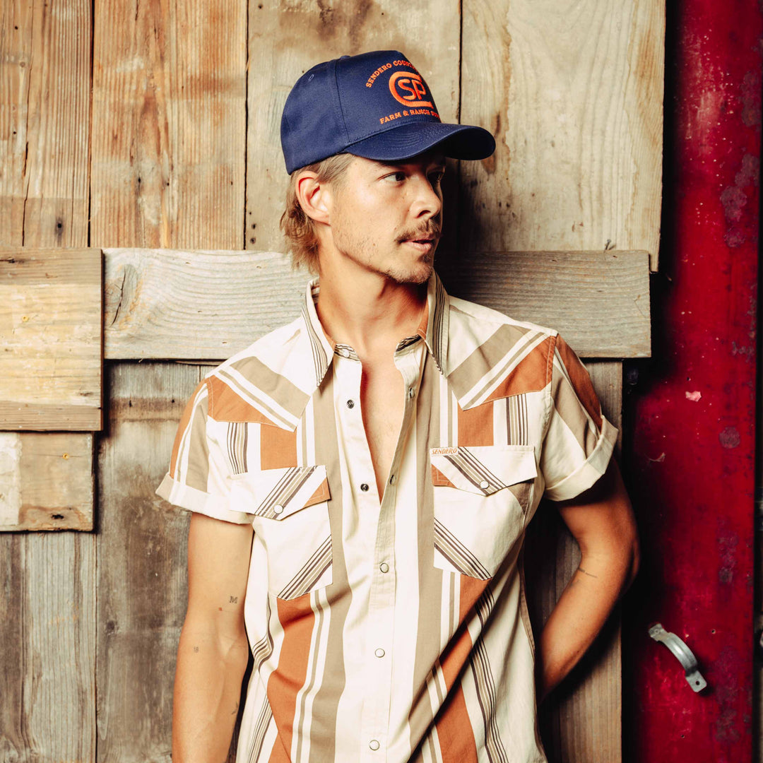 Sendero Men's The Wyatt Pearl Snap Short Sleeve Shirt - Stagecoach Stripe Saddle