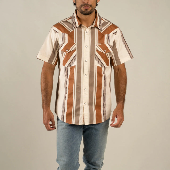 Sendero Men's The Wyatt Pearl Snap Short Sleeve Shirt - Stagecoach Stripe Saddle