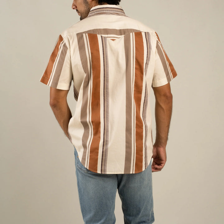 Sendero Men's The Wyatt Pearl Snap Short Sleeve Shirt - Stagecoach Stripe Saddle