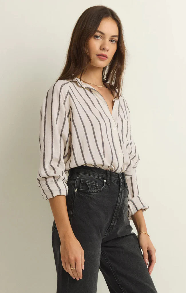 Z-Supply Perfect Linen Stripe Top - BLACK - Sun Diego Boardshop