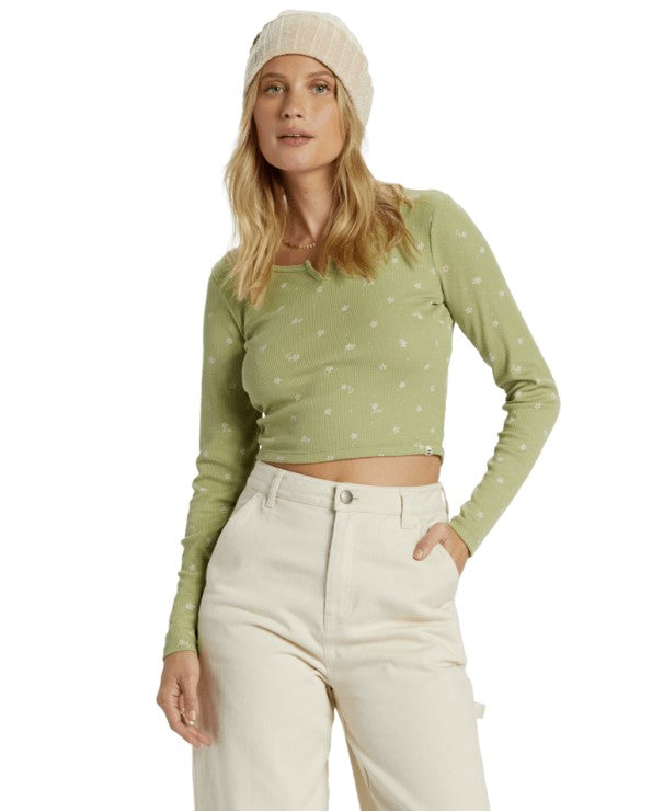 Billabong Reese Thermal Long-Sleeve Cropped Top - AVOCADO - Sun Diego Boardshop