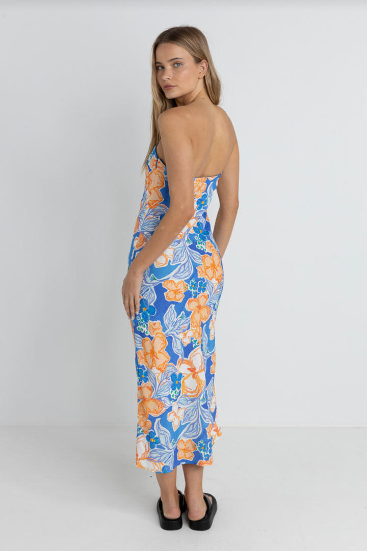 Rhythm Paradise Floral Bias Midi Dress - Blue - Sun Diego Boardshop