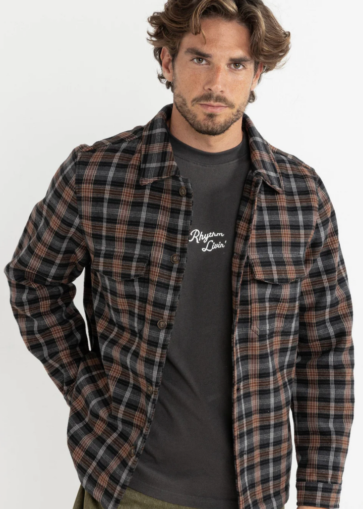 Rhythm Polar Bond Long Sleeve Flannel Shirt - Charcoal