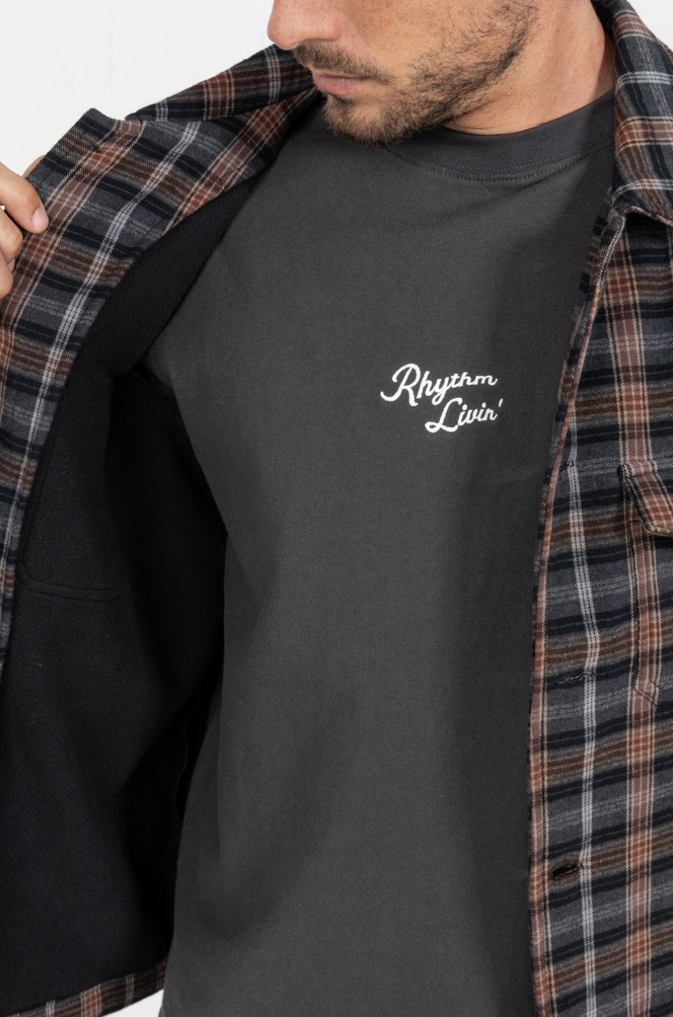 Rhythm Polar Bond Long Sleeve Flannel Shirt - Charcoal