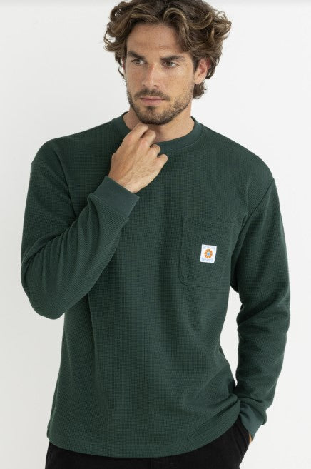 Rhythm Long Sleeve Vintage Pocket Waffle Shirt - Pine