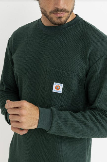 Rhythm Long Sleeve Vintage Pocket Waffle Shirt - Pine