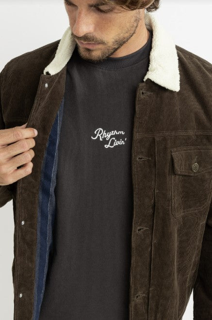 Rhythm Flannel Lined Cord Trucker Jacket - Chocolate