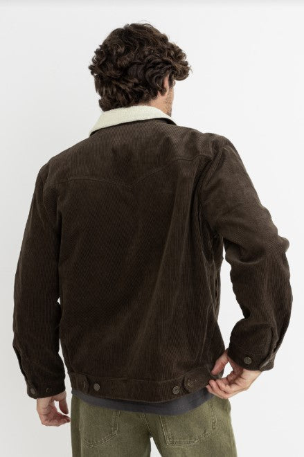Rhythm Flannel Lined Cord Trucker Jacket - Chocolate