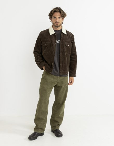 Rhythm Flannel Lined Cord Trucker Jacket - Chocolate